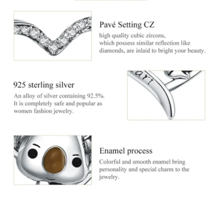 Silver Koala Heart  Pendant Necklace