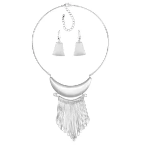 SILVER MATTE METAL EARRINGS AND  NECKLACES SET #SWR-CP5610 SIL (OE10)