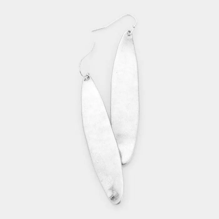 Silver Metal Oval Dangle Earrings