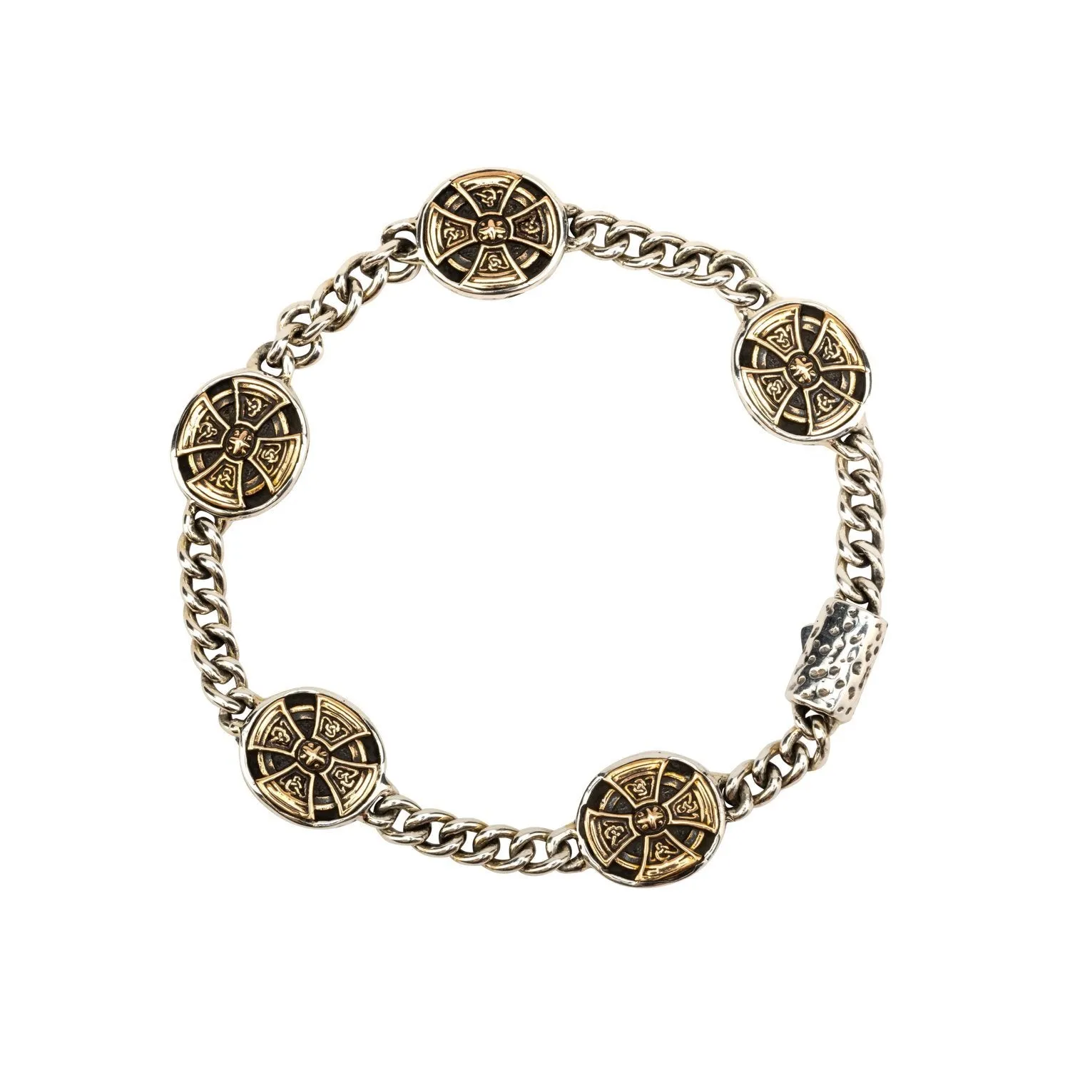 Silver or Silver and Bronze Oval Cross Bracelet