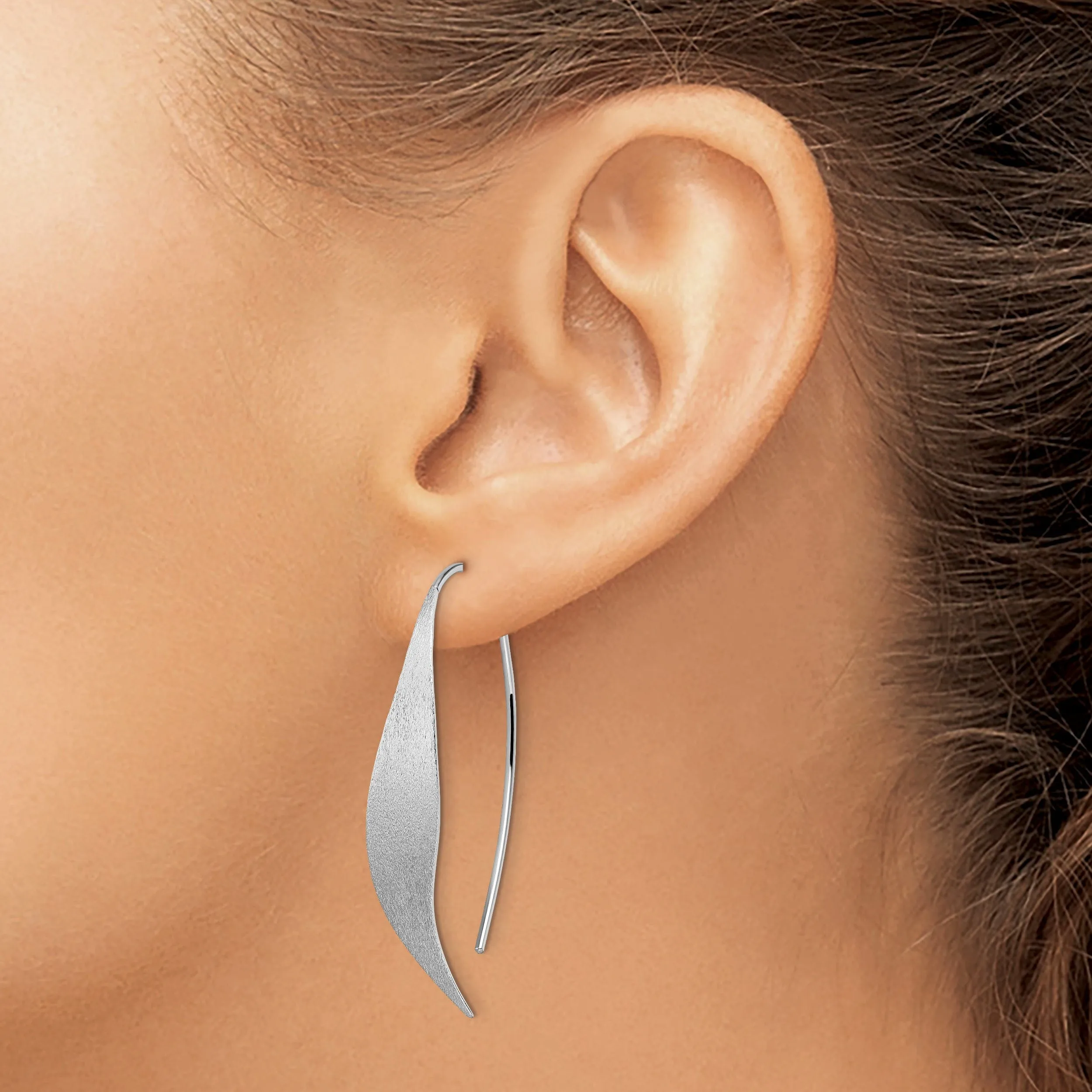 Silver Rhodium Polished Brushed Earrings