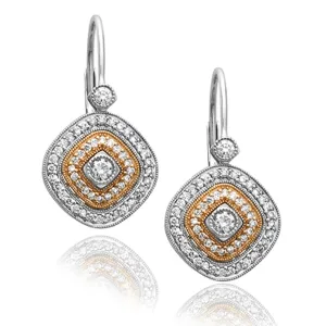 Simon G 18K Three Tone Cushion Shape Earrings with Diamonds