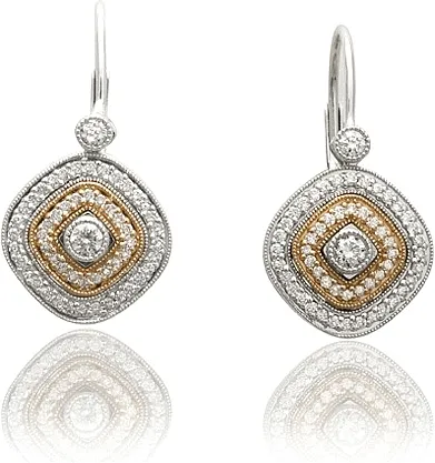 Simon G 18K Three Tone Cushion Shape Earrings with Diamonds