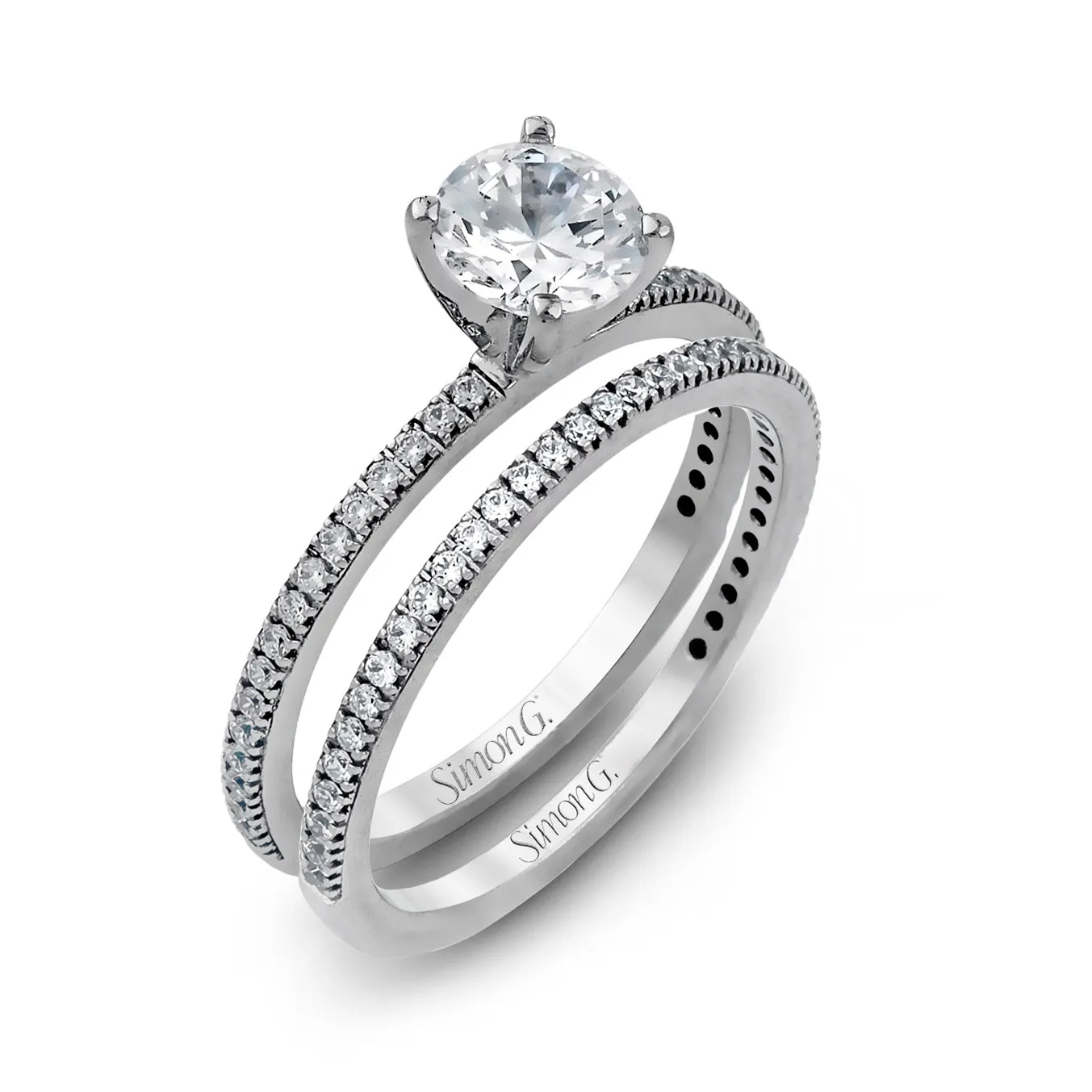 Simon G Engagement Ring Semi Mount and Wedding Band Set in Platinum PR108