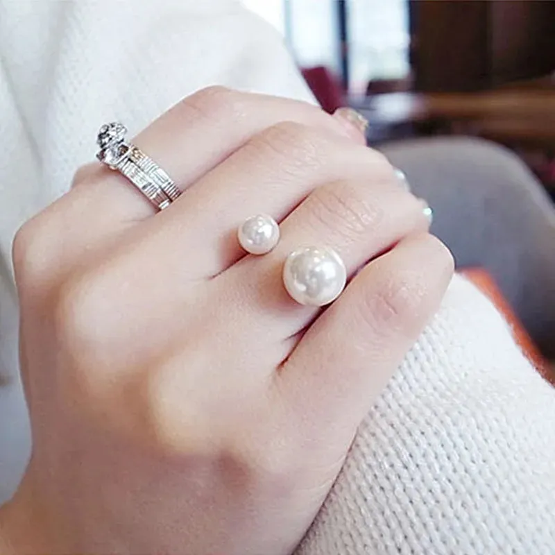 Simulated Pearl Adjustable Open Rings for Women Wedding Jewelry Girls Bijoux Finger