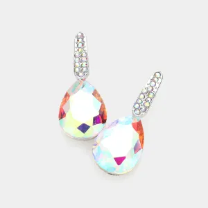 Small AB Teardrop and Rhinestone Dangle Pageant Earrings  | Interview Earrings  |  615348