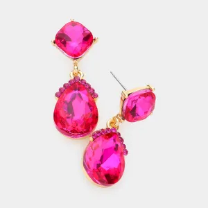 Small Fuchsia Multi Stone and Teardrop Dangle Pageant Earrings | Earrings for Little Girls | 590420
