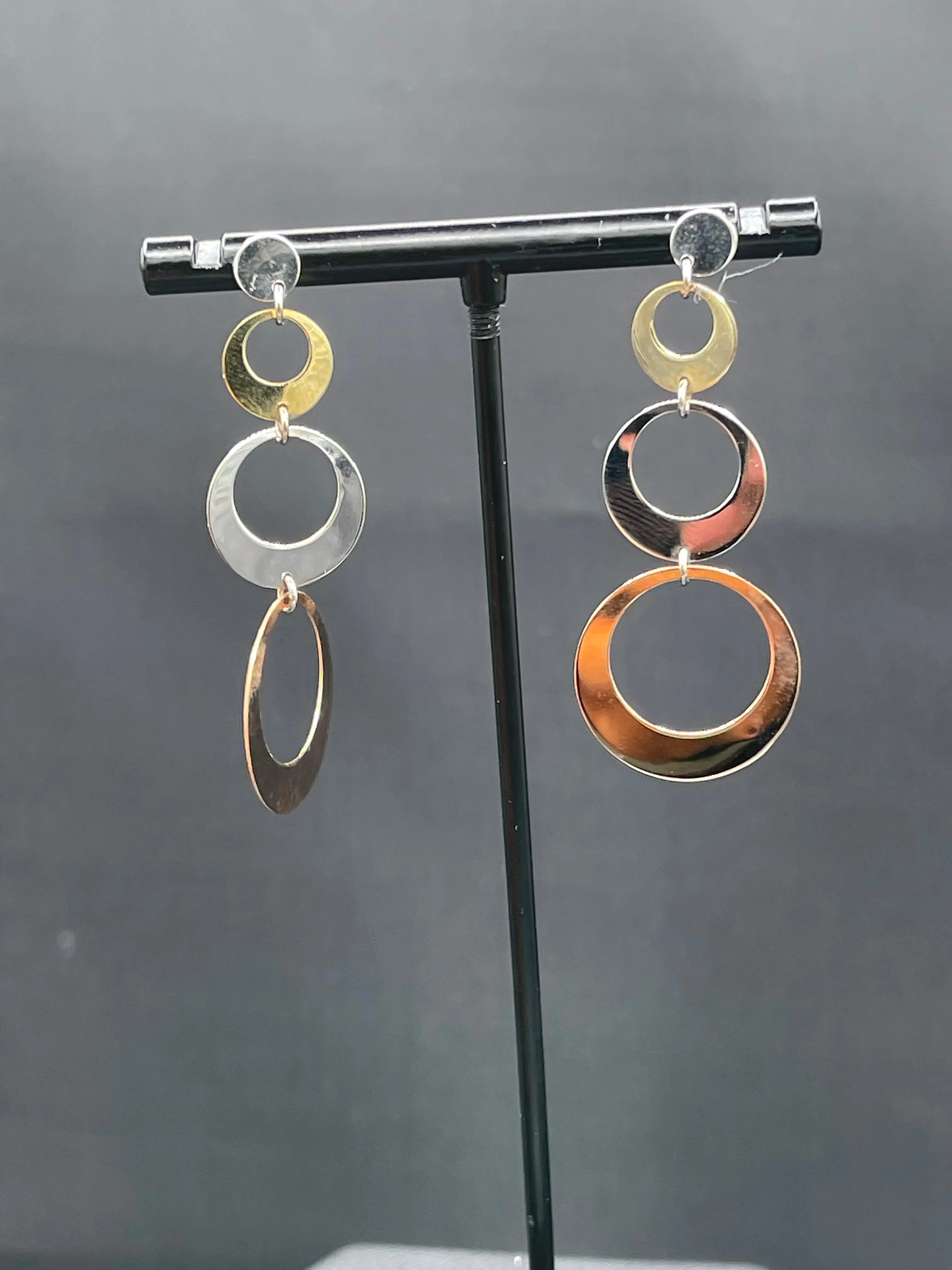 Solid 14k Three Tone Yellow   White   Rose Gold Dangle Earrings