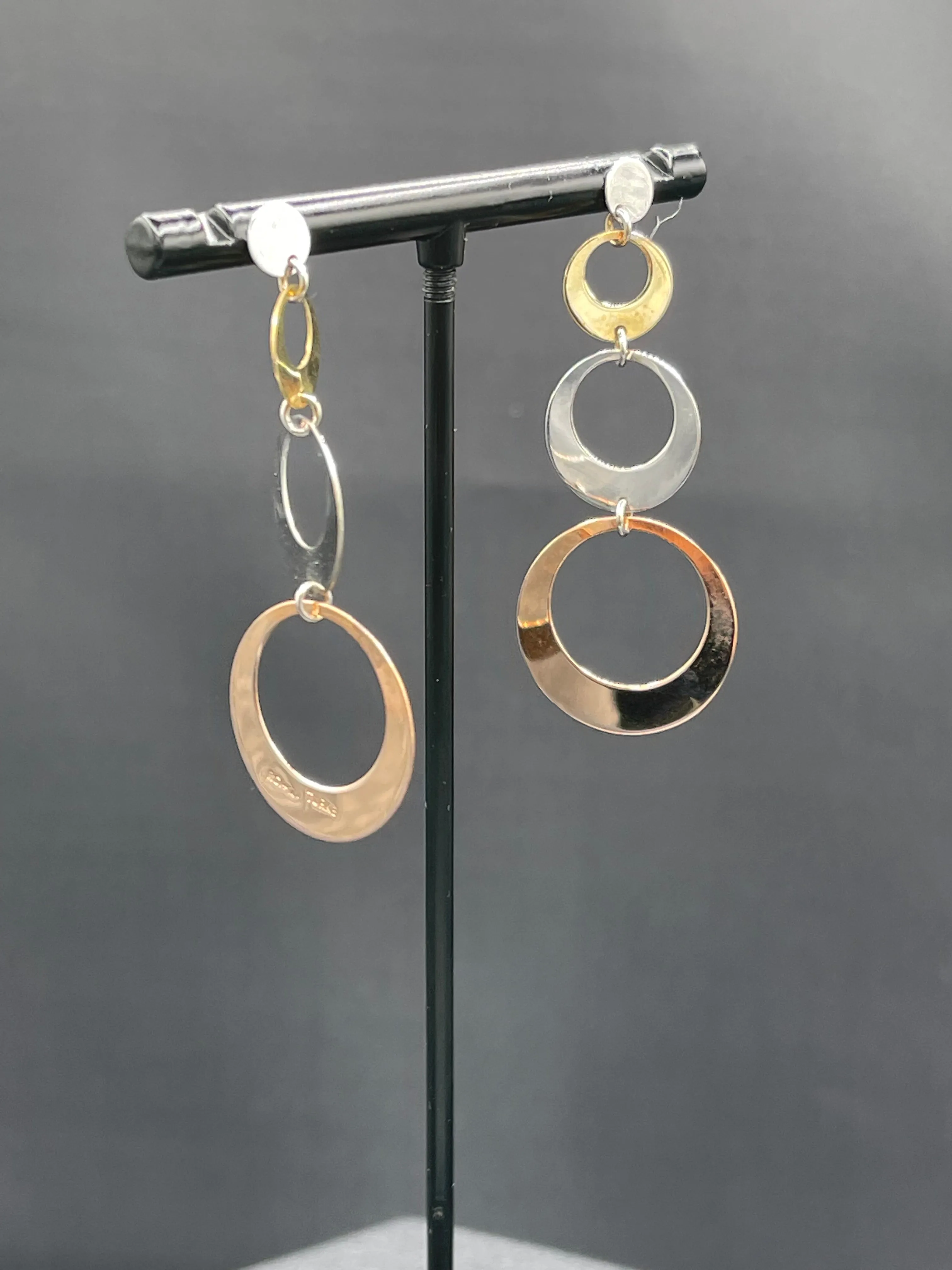 Solid 14k Three Tone Yellow   White   Rose Gold Dangle Earrings