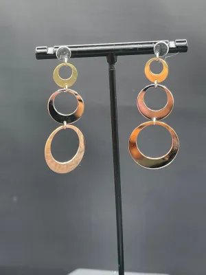 Solid 14k Three Tone Yellow   White   Rose Gold Dangle Earrings