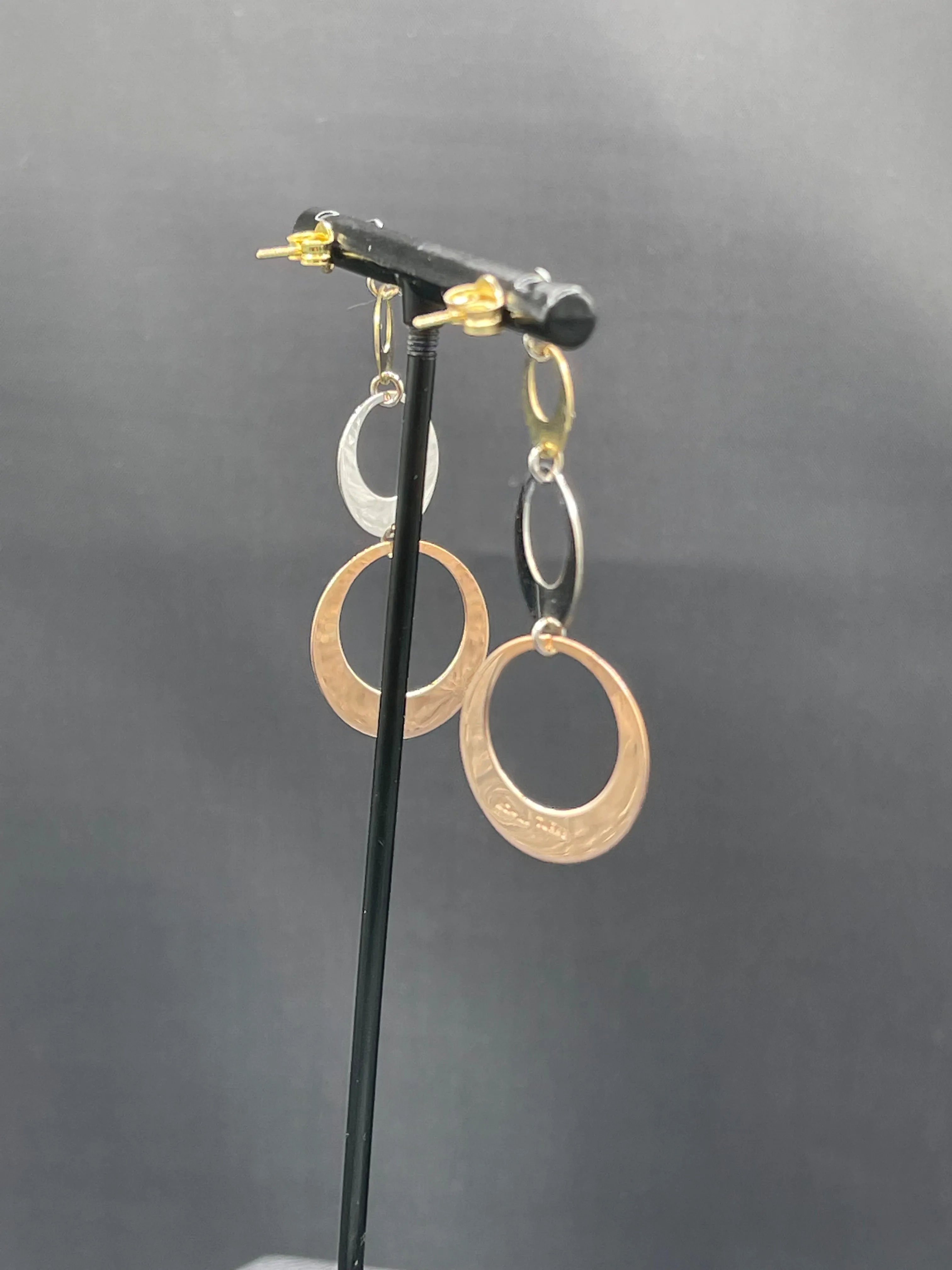 Solid 14k Three Tone Yellow   White   Rose Gold Dangle Earrings