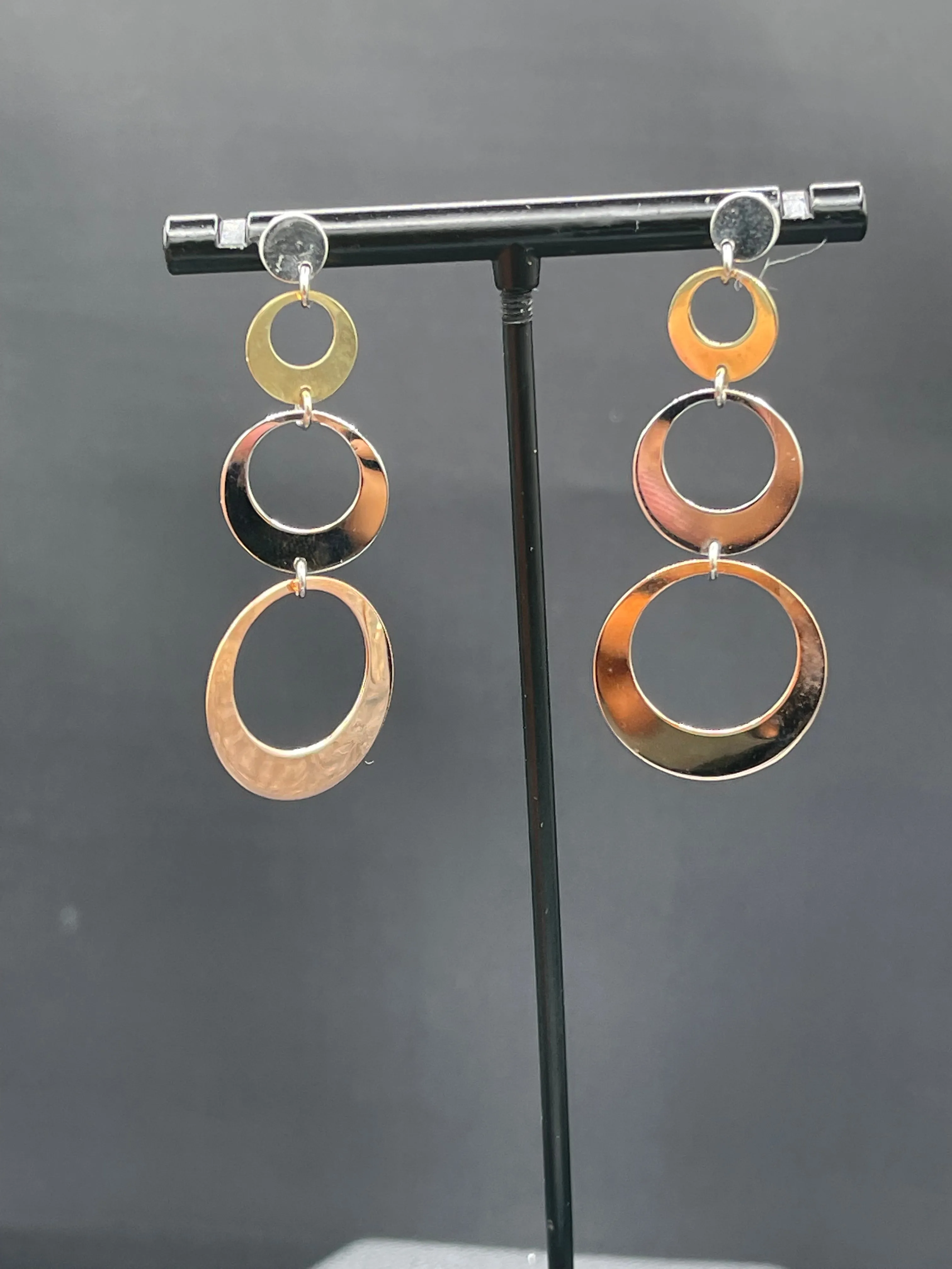 Solid 14k Three Tone Yellow   White   Rose Gold Dangle Earrings