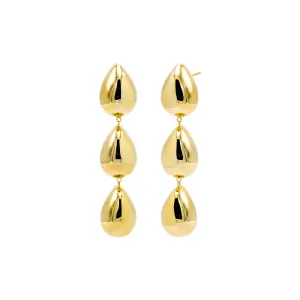 Solid Triple Puffy Teardrop Drop Stud Earring