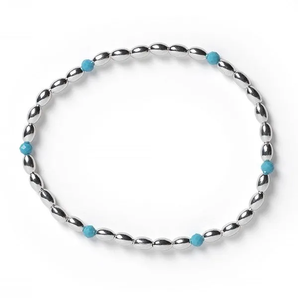 Southern Gates Sterling Silver 3mm Rice Bead Elastic Bracelet with Turquoise Magnesite Beads   (99119)