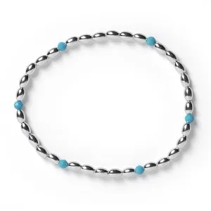 Southern Gates Sterling Silver 3mm Rice Bead Elastic Bracelet with Turquoise Magnesite Beads   (99119)
