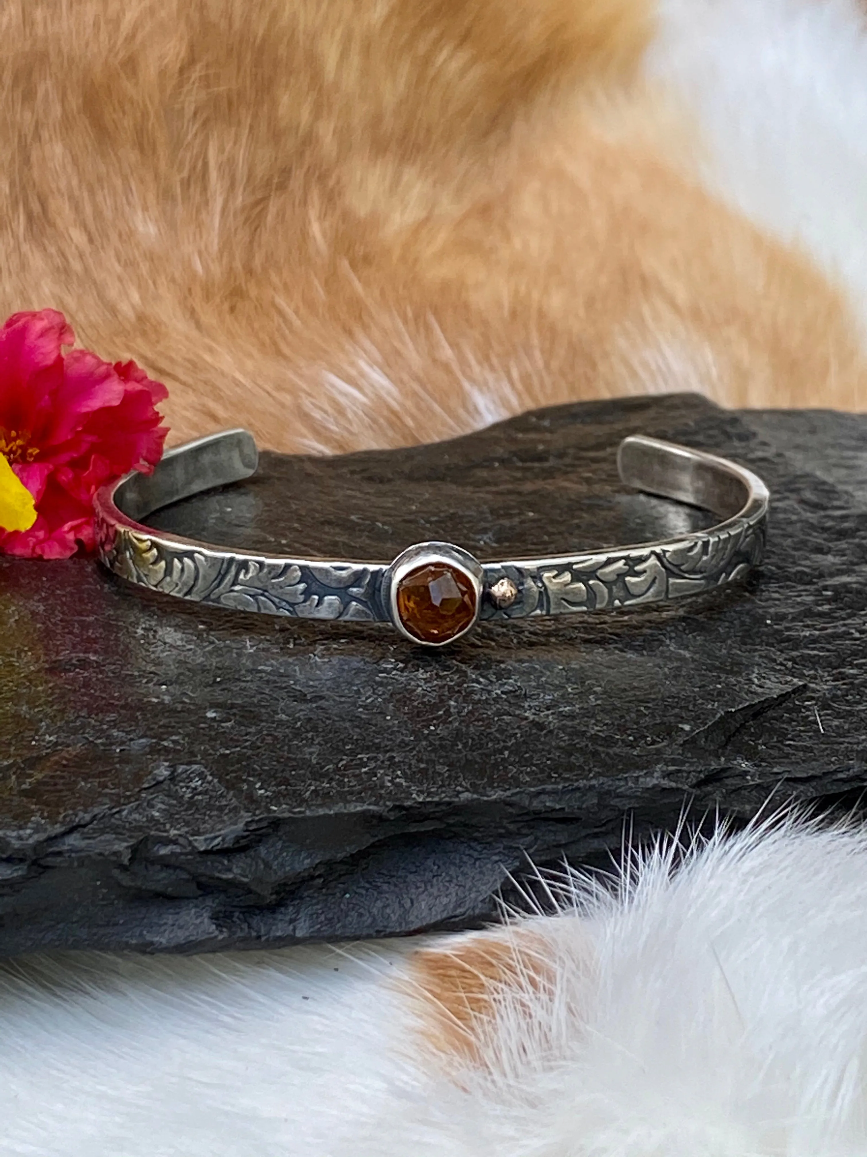 Southwest floral mini garnet and gaspeite cuffs