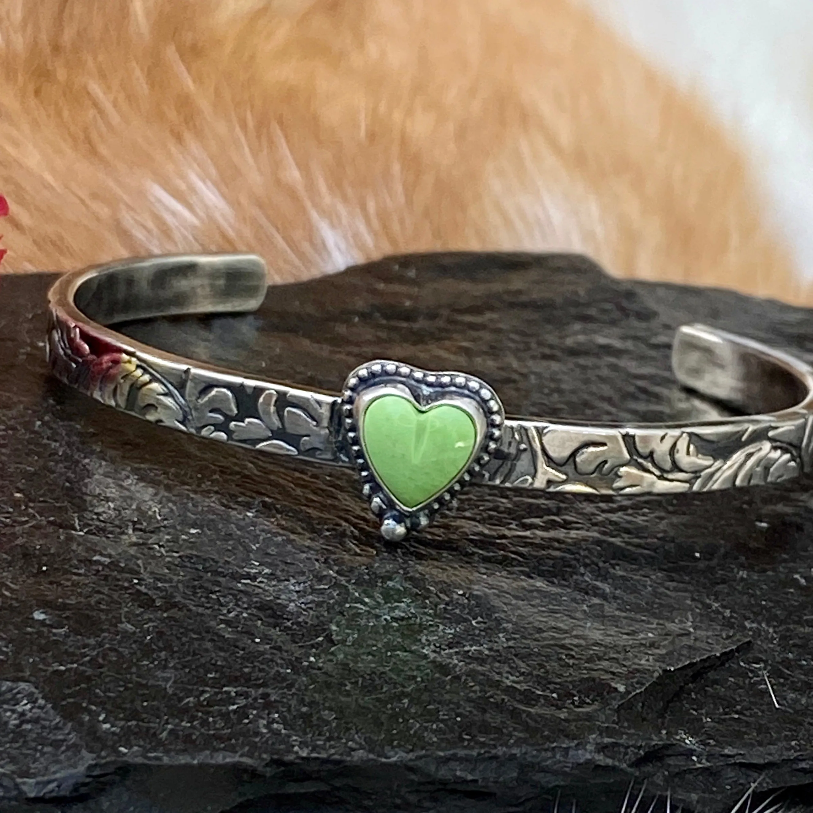Southwest floral mini garnet and gaspeite cuffs