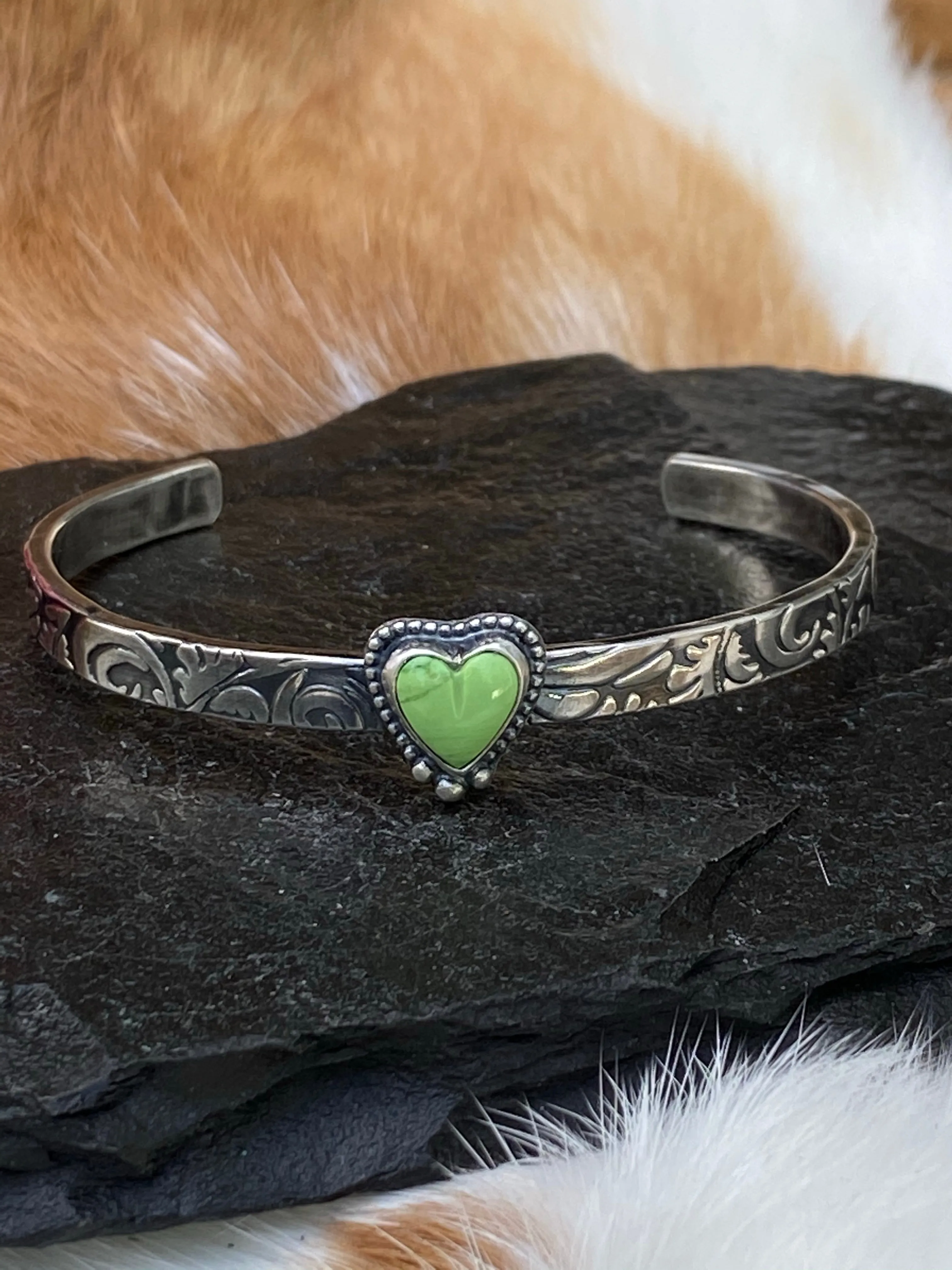 Southwest floral mini garnet and gaspeite cuffs