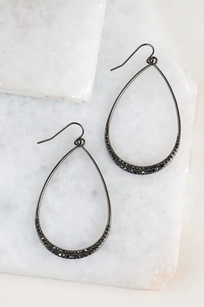 Sparkling Tear Drop Earrings in Hematite