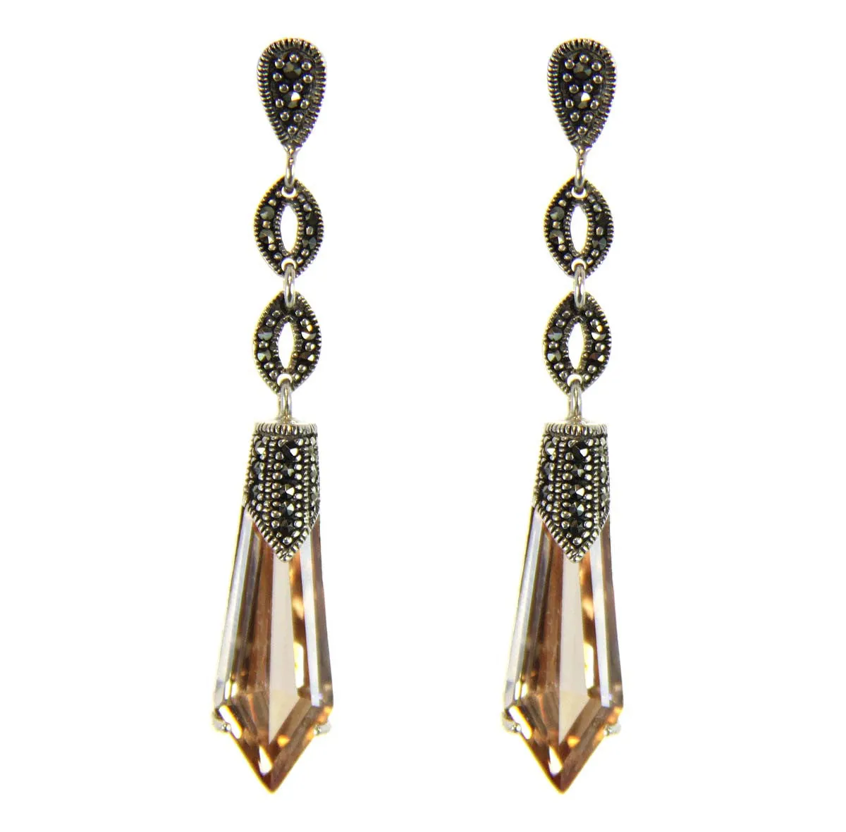 Spear CZ Sterling Silver Earrings Topaz