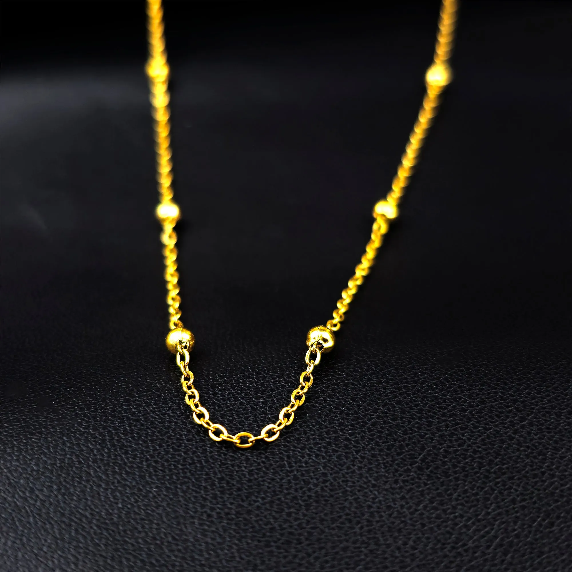 Stainless Steel Ball Gold Tone PVD Station Necklace Satellite Chain Layering Necklace