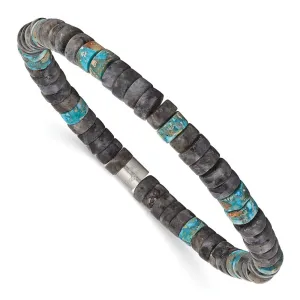 Stainless Steel Brushed Blue Sediment/Black Spectrolite Stretch Bracelet