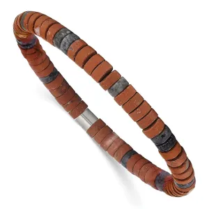 Stainless Steel Brushed Red Stone/Black Spectrolite Stretch Bracelet