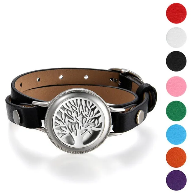 Stainless Steel Essential Oil Diffuser Tree Locket Wrap Bracelet