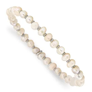 Stainless Steel Polished w/Freshwater Cultured Pearl Stretch Bracelet