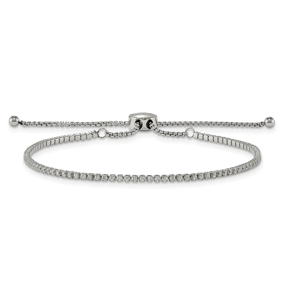 Stainless Steel Polished with CZ Adjustable Bracelet