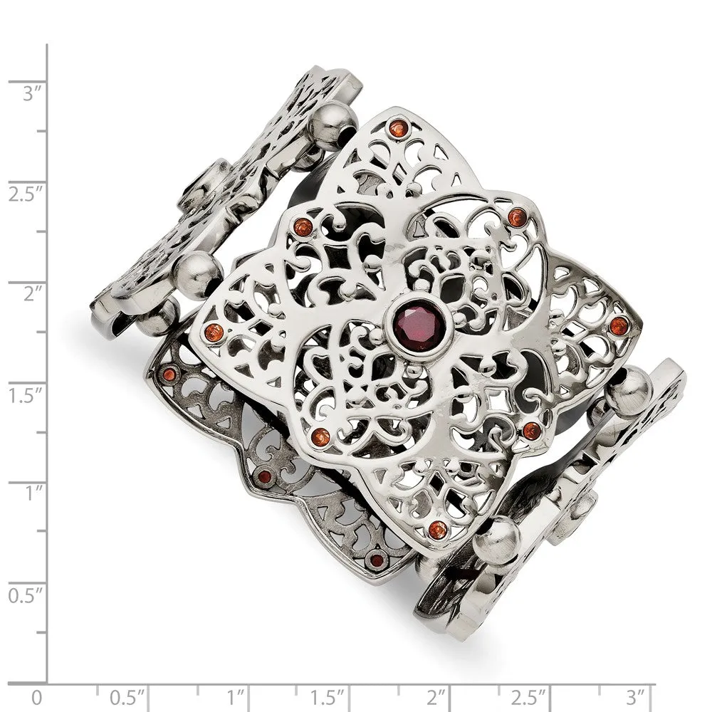 Stainless Steel Red CZ Stretch Bracelet