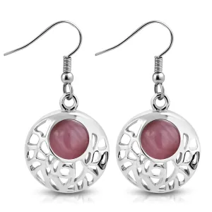 Stainless Steel Silver-Tone Pink Simulated Gemstone Drop Dangle Earrings