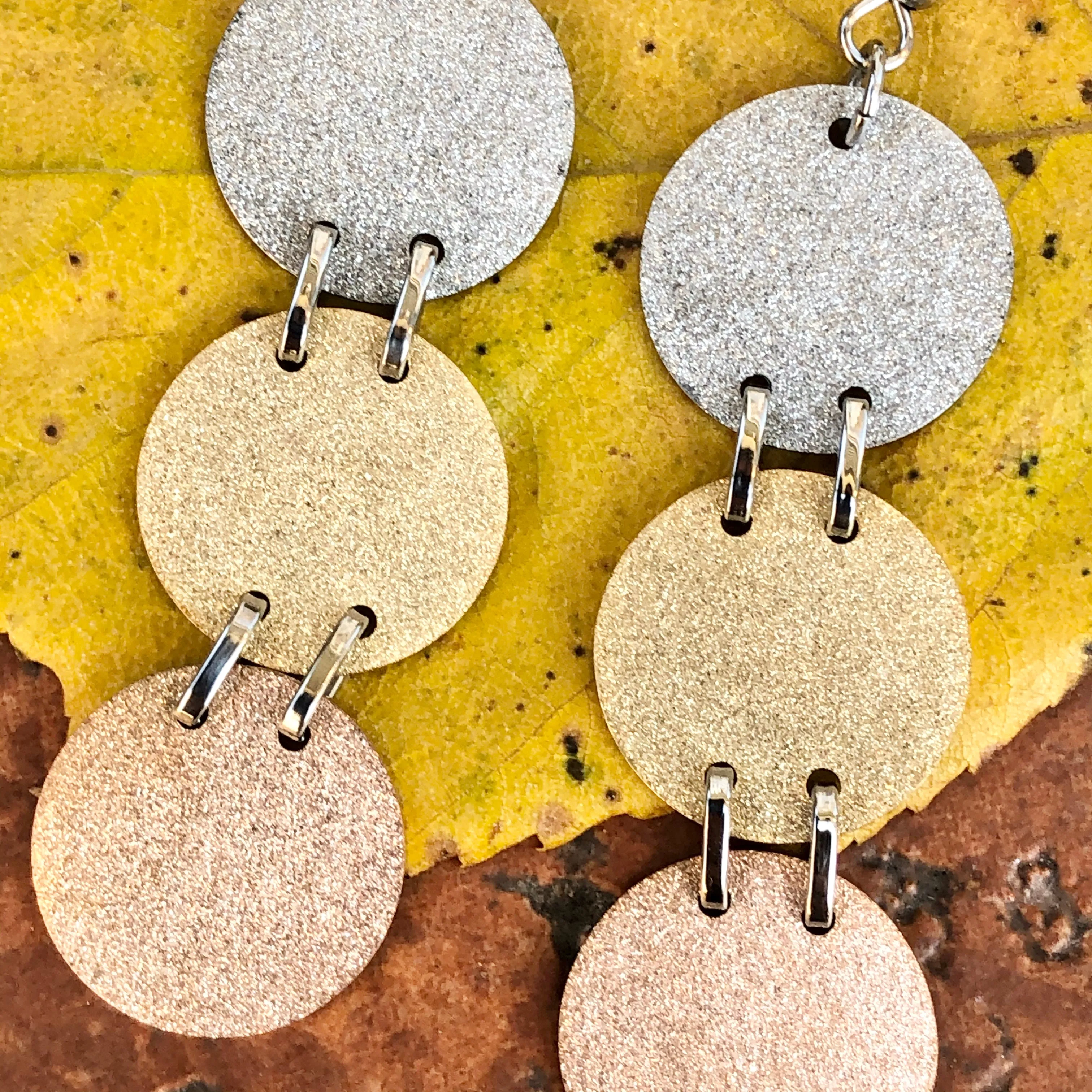 Stainless Steel Tri Color Matte Glitter Dangle Earrings