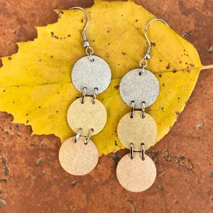 Stainless Steel Tri Color Matte Glitter Dangle Earrings