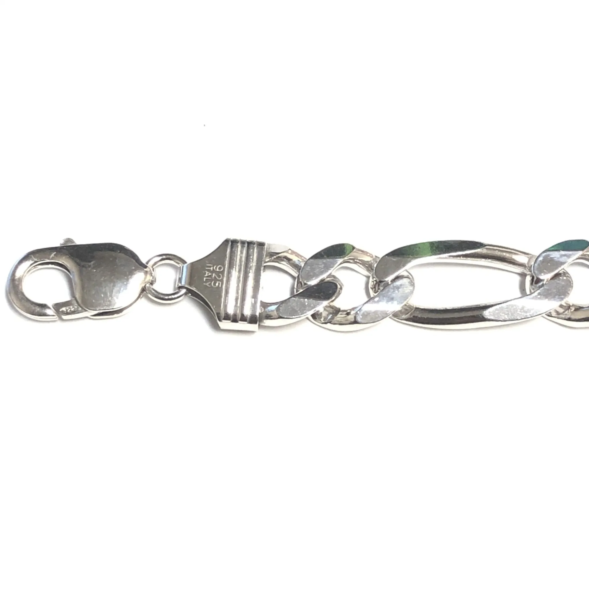 Sterling Silver (11.4mm) Figaro Mens Bracelet 9"