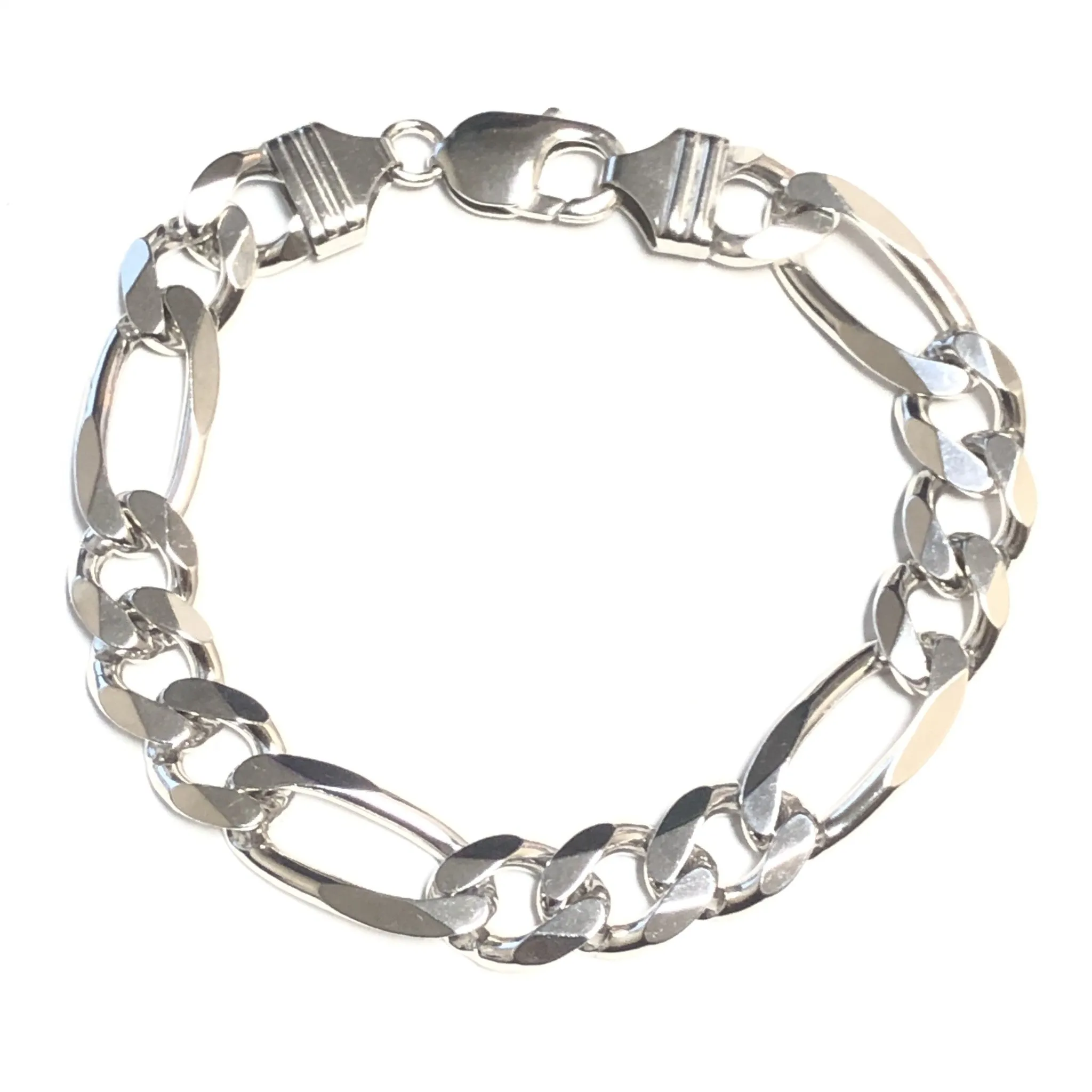 Sterling Silver (11.4mm) Figaro Mens Bracelet 9"
