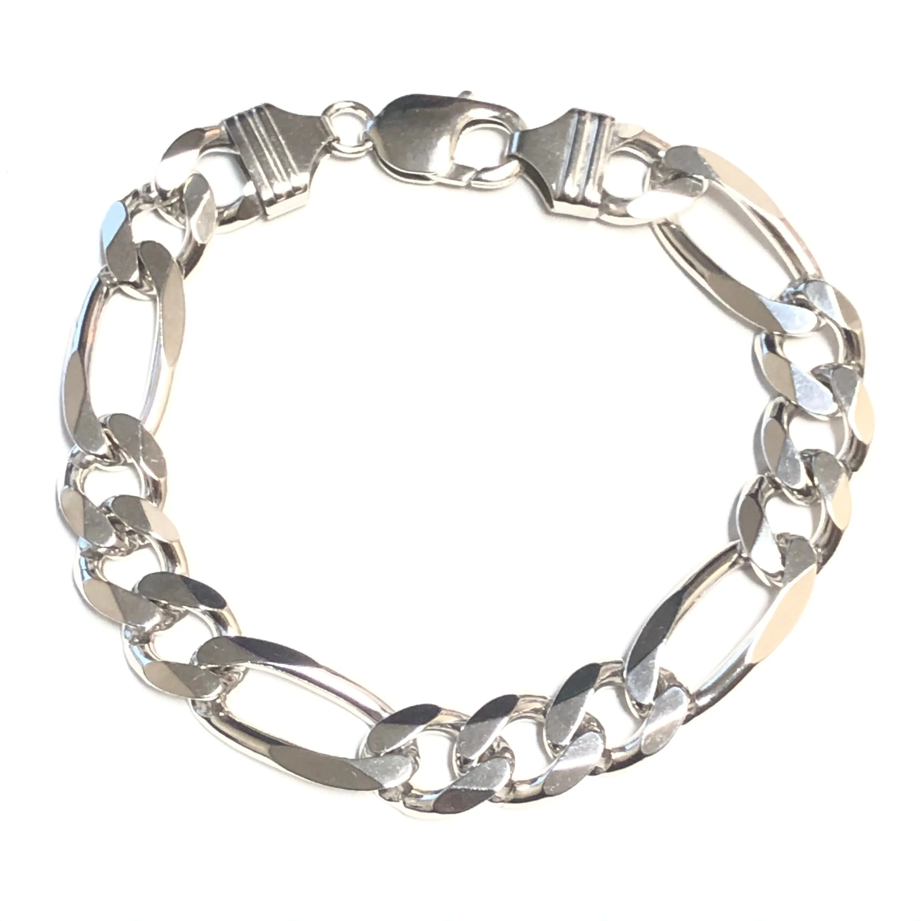 Sterling Silver (11.4mm) Figaro Mens Bracelet 9"