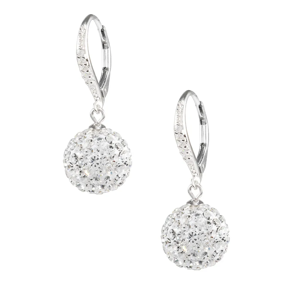 Sterling Silver 12MM Crystal Ball Drop Earrings
