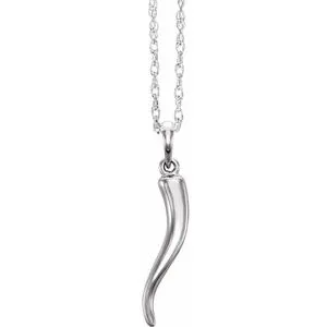 Sterling Silver 25.75 x 5.3 mm Italian Horn 16-18" Necklace