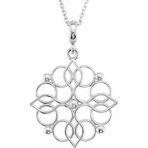 Sterling Silver 27x18.75 mm Floral-Inspired 18" Necklace