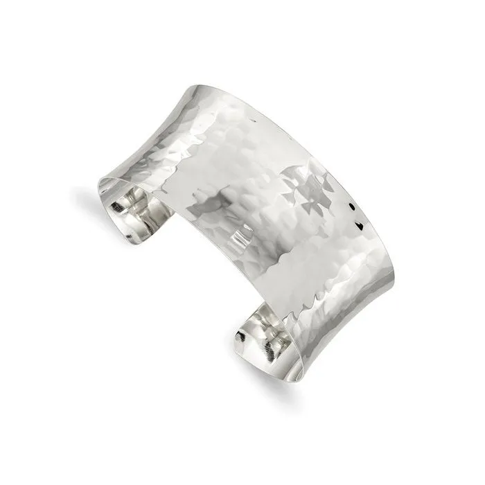 Sterling Silver (30mm) Hammered Cuff Bangle