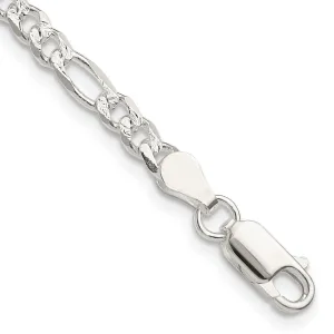 Sterling Silver 4mm Pav� Flat Figaro Chain