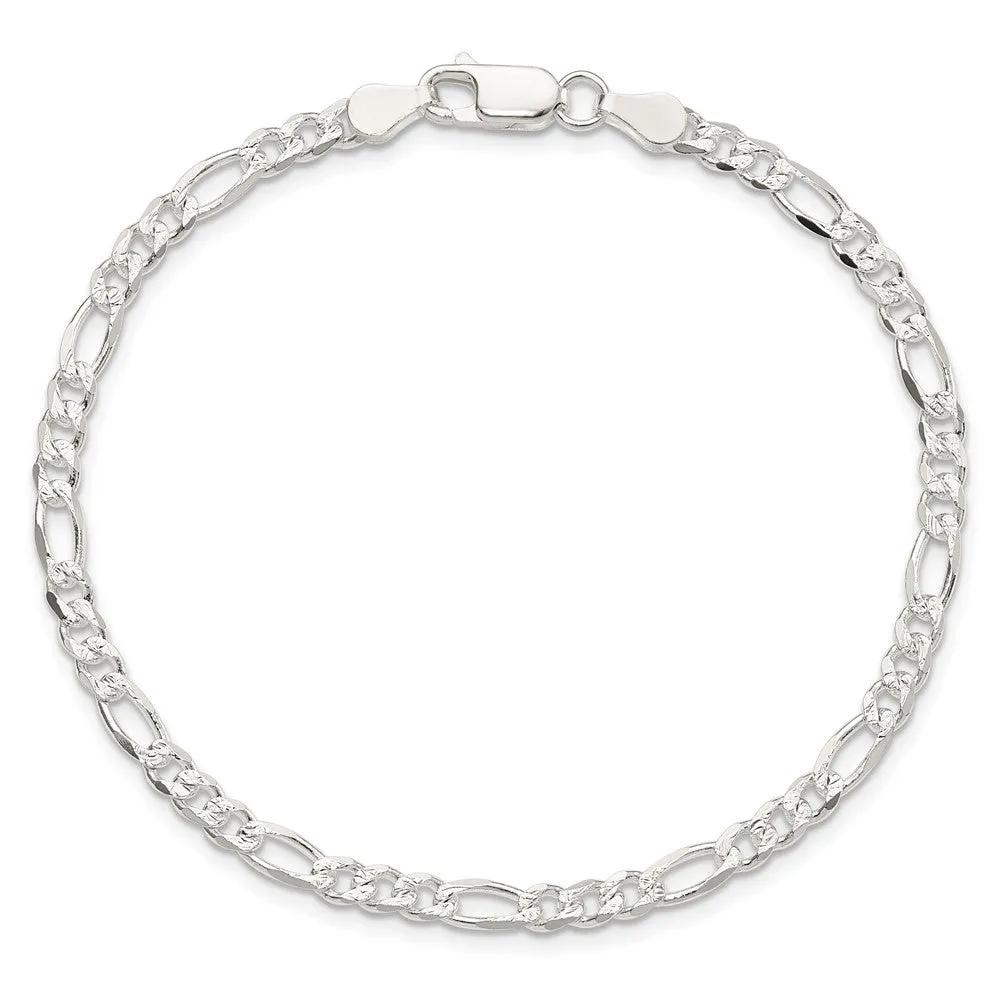 Sterling Silver 4mm Pav� Flat Figaro Chain