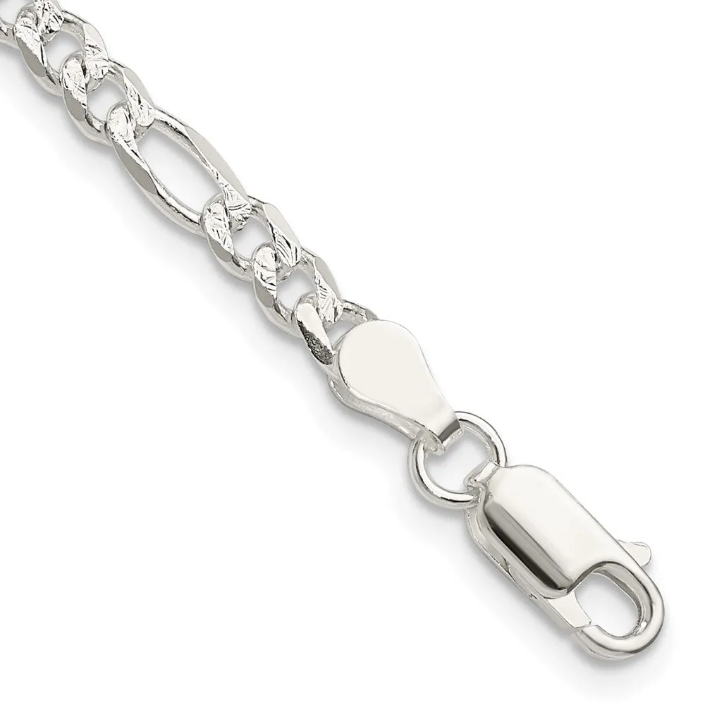 Sterling Silver 4mm Pav� Flat Figaro Chain