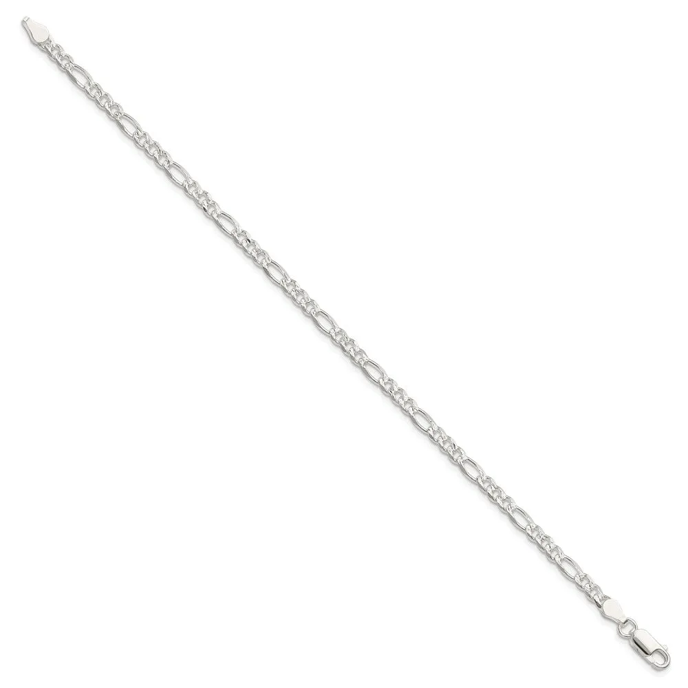 Sterling Silver 4mm Pav� Flat Figaro Chain