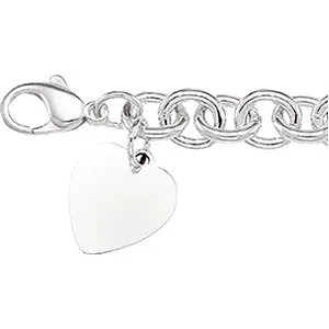 Sterling Silver 7.5x9.75mm Cable Bracelet With Heart