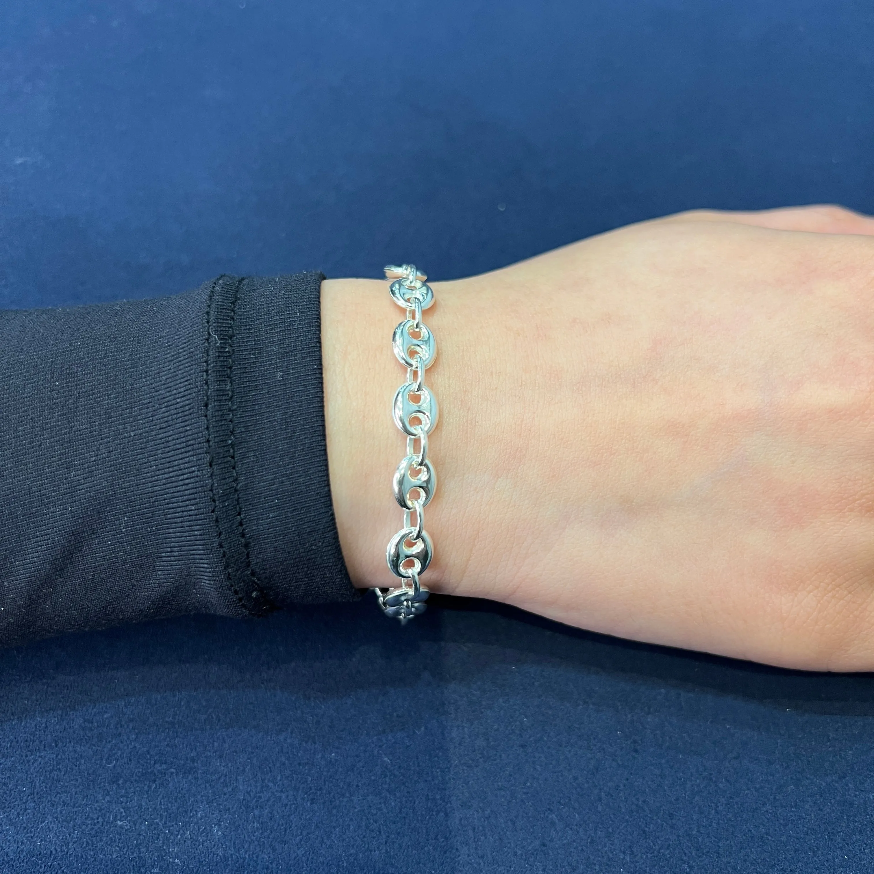 Sterling Silver (7mm) Hollow Puffed Anchor Bracelet 7.5"