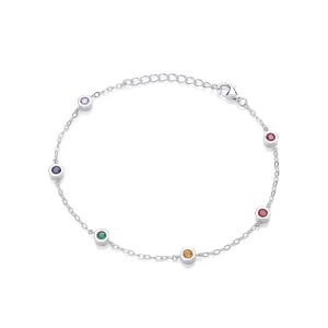 Sterling Silver & Rainbow Cubic Zirconia Studded Bracelet