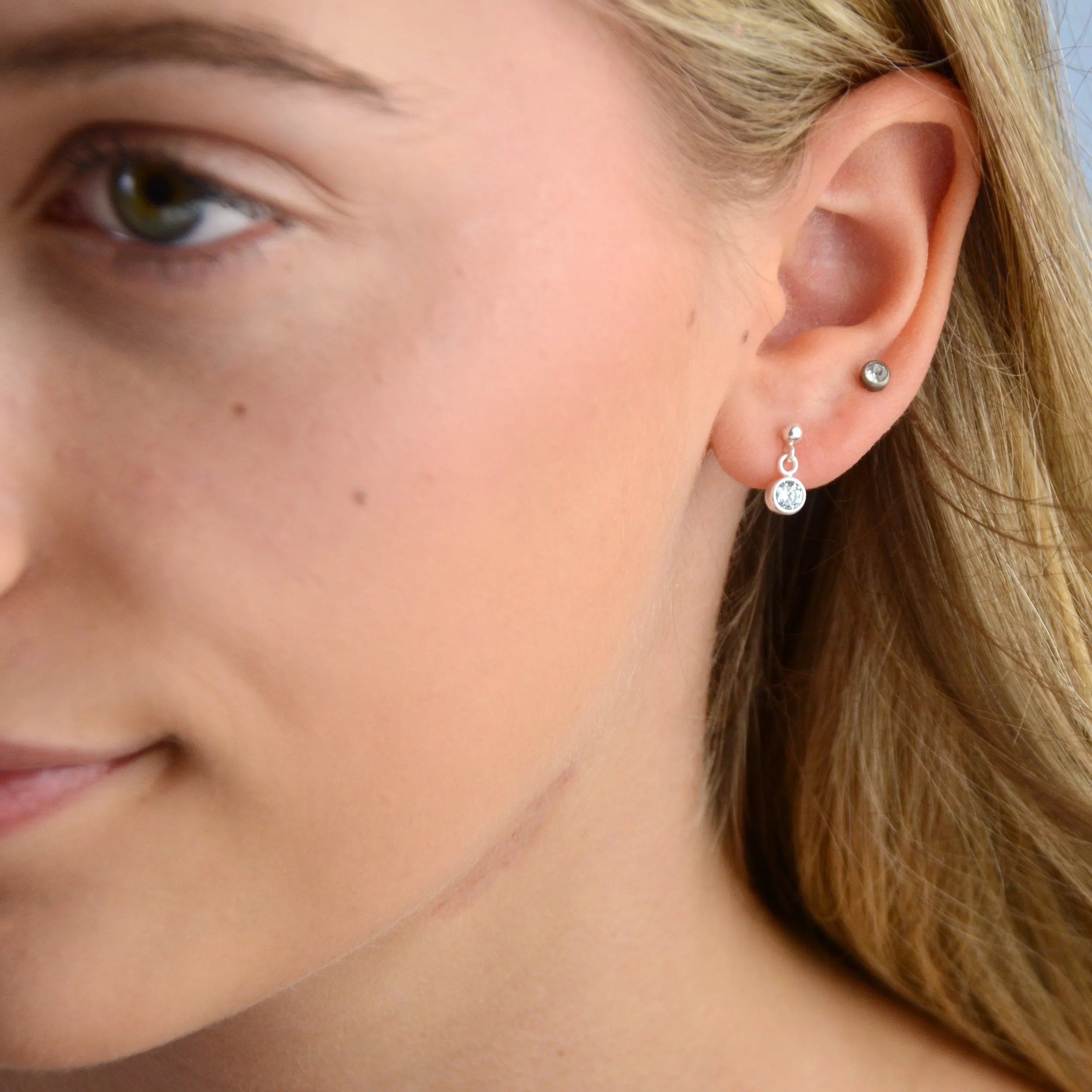 Sterling Silver Birthstone Dangle Stud Earrings