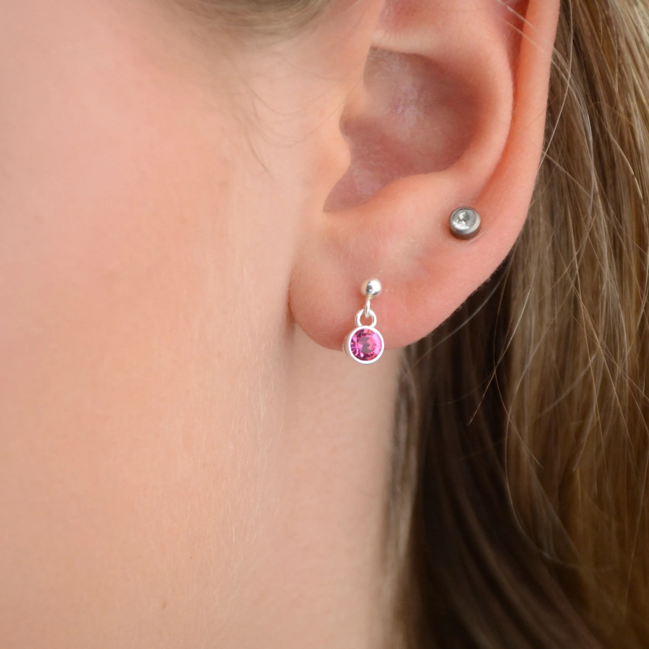 Sterling Silver Birthstone Dangle Stud Earrings